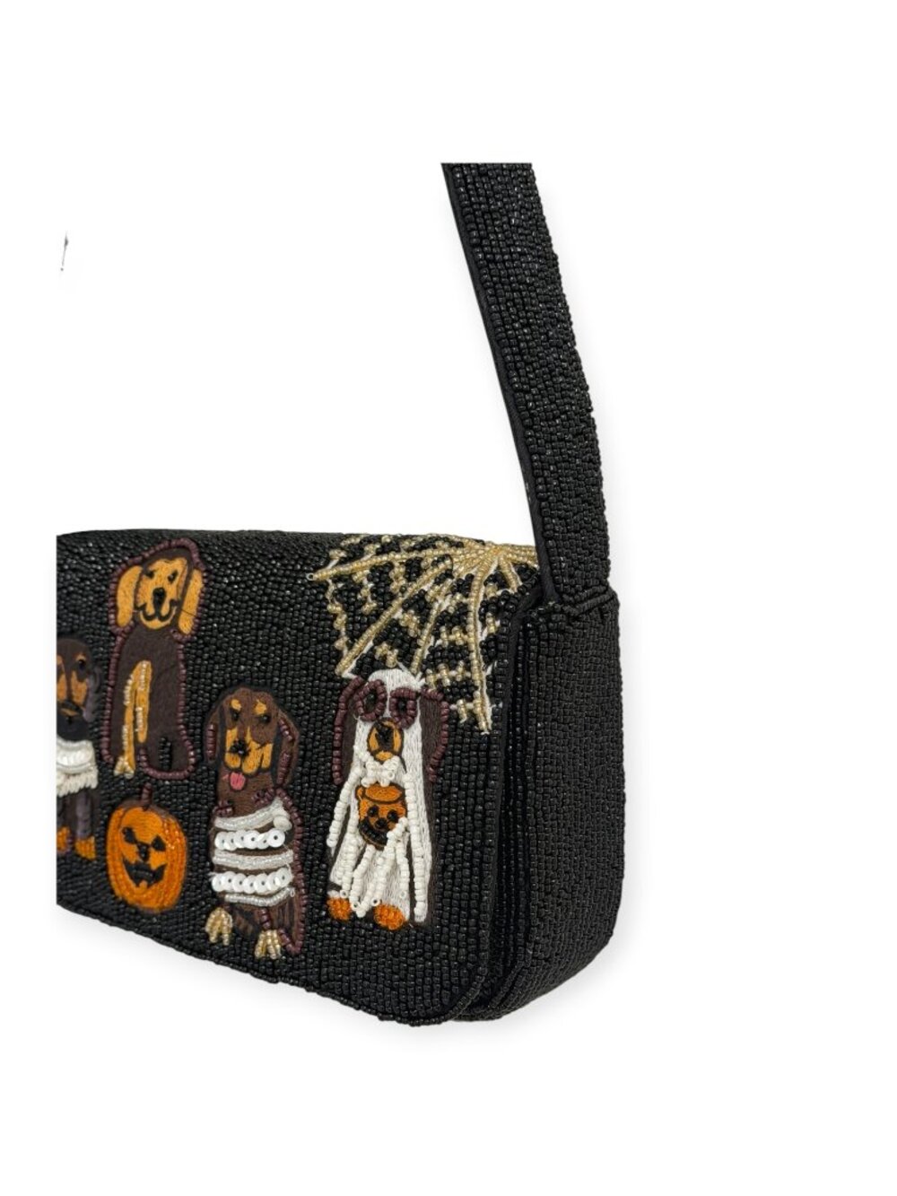 Halloween Beaded Bag Dogs Pumpkin Ghost Spiderweb Handmade India NWT - Picture 3 of 4